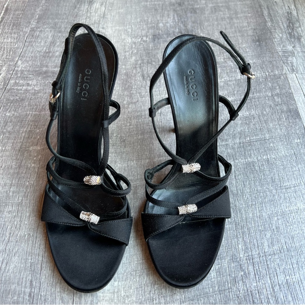 Gucci Black Satin Strappy Sandals Size 8B - Picture 2 of 11
